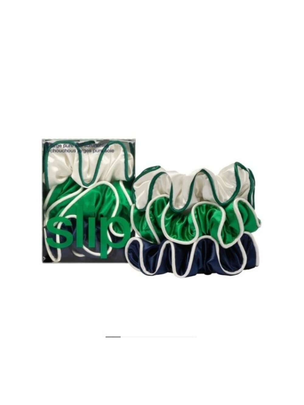 Slip Pure Silk Large Scrunchies Game Day Green Navy White New